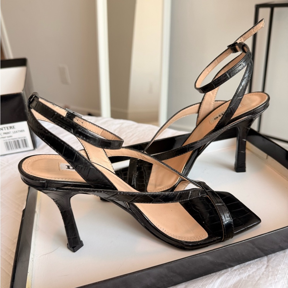 Dune London Black Croc-Effect Strappy Heels